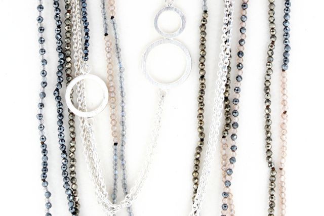 Glitzerketten, 5 teilig, verschiedene Ketten aus Silber und Mini-Steinperlen-Ketten (Spinell, Pyrith, Zirkon, Labradorit)