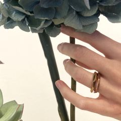 Facettierte Ringe in unterschiedlichen Goldfarben; getragen.